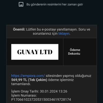 Empiora Ödemesi Yapıldığı Halde Sipariş Gönderilmiyor