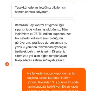 Hepsiburada İadelerdeki Kuponu İade Etmiyor.