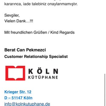 Köln Kütüphane De Sayfası İade Yapmıyor