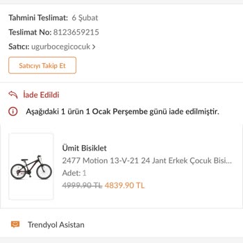 Trendyol Sipariş İşlemimle İlgili