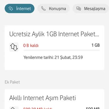 Vodafone İnternet Bitmeden Tarife Aşım Eklenmesi