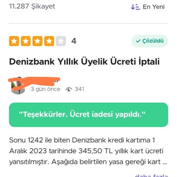 Denizbank Black Yıllık Üyelik Ücreti İadesi Hk.