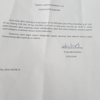 VakıfBank Kredi Kartımdan Bilgim Dışında Alışveriş Yapılması