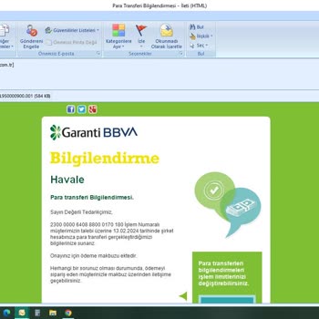 Garanti BBVA 'dan Gelen Para Transferi Bildirimi Mailleri
