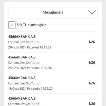 Akbank "4566"ya Mesaj Gönderme Ücreti 26₺