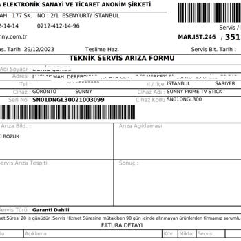 Sunny Servisi' Nin Sorumsuzluğu
