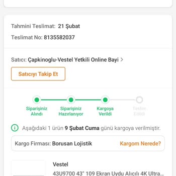 Vestel Kargo Teslim Edilmiyor Dağıtıma Verilmemiş Görünüyor