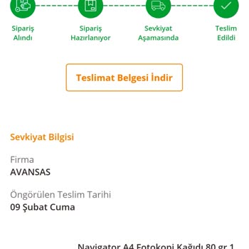 Avansas Dan Sipariş Ettiğim Navigatör Marka A4 Kağıdı