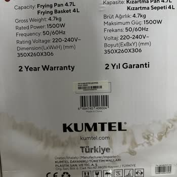 Kumtel Fast Fryer Kırılan Hazne Parçası Temin Edilemiyor.