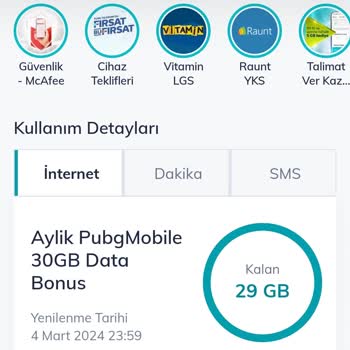 Türk Telekom İnternet Paketi 30 GB PUBG Mobile İnternet Paketi