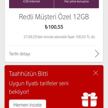 Vodafone Yanımda Uygulamasındaki Tarife Dışında Faturalandırma