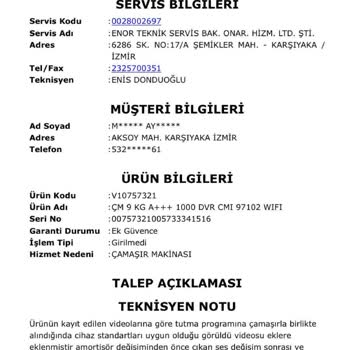 Vestel 9 Kg Cmı 97102 Ses/gürültü Sorunu Çözülmüyor