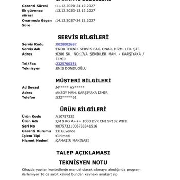 Vestel 9 Kg Cmı 97102 Ses/gürültü Sorunu Çözülmüyor