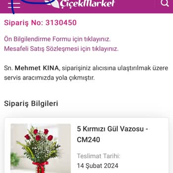 Çiçek Market Sipariş Teslim Edilmedi