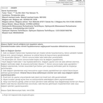 Atasun Optik Rayban Gözlük Orijinal Garanti Belgesi Yok!