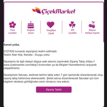 Çiçekmarketi.com Dan Gönderi Ulaşmadan Ulaştı Bilgisi Veriyorlar