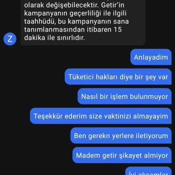 Getir Yanıltıcı Kampanya Ve Şikayet Kaydı Açılmaması