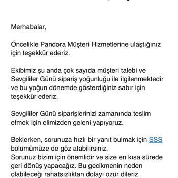 Pandora Mücevher Müşteri Hizmetlerine Ulaşamıyoruz