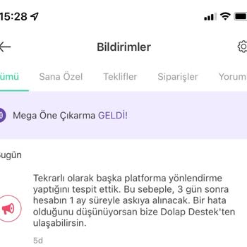 Dolap Uyarı Yapmadan Hesabımı 1 Ay Kapattı