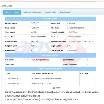 Aras Kargo Kargoyu Teslim Etmiyor