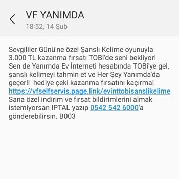 Vodafone İstenmeyen Kampanya Mesajları
