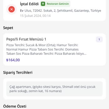 Getir, Burger King, Pizza Hut Siparişlerin İptal Edilmesi