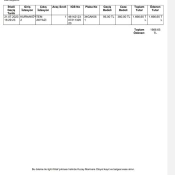 Kuzey Marmara Otoyolu İhlali Geçiş Bildirimi