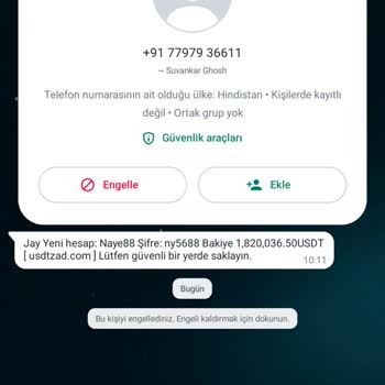 WhatsApp Üzerinden Gelen Usdtzad.com Mesajı