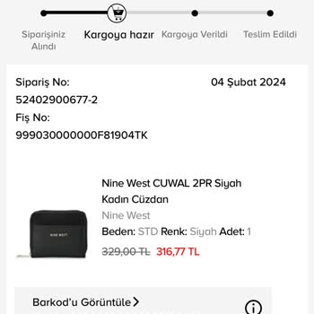 Nine West Asla Gönderilmeyen Sipariş
