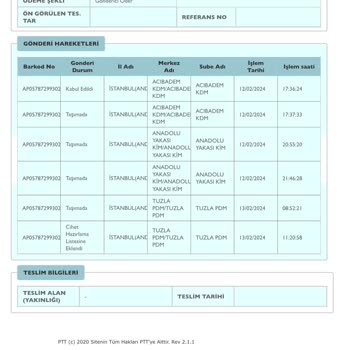 PTT Kargo PTT Tuzla Dağıtım Merkezi
