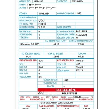 İZSU Acayip Katı Atık Tutarı 44 TL Kullanıma 1828 TL Fatura