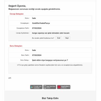 N11 Mağazasının İptal Edilen Ürünü Kargoya Verip İadede Yalan Beyanı