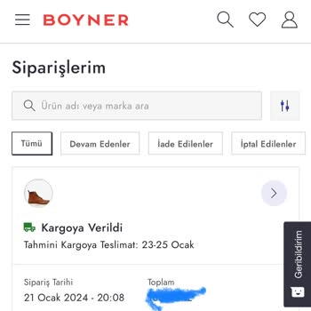 Boyner'den Aldığım Ürün Haftalardır Tarafıma Ulaşmadı...