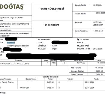 Doğtaş Sözleşmeye Aykırı Kesinti Ve Para İadesi Yapılmaması