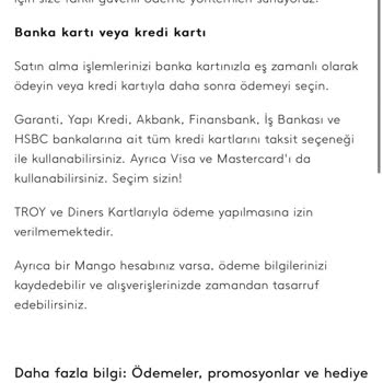 Mango Giyim Troy İle Ödeme Almıyor