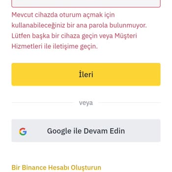 Binance Ana Parola Giriş Sıkıntısı