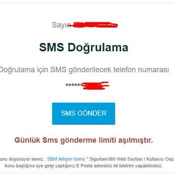 Sigortam360 (5664) Sigortam360 Sitesinde Giriş SMS Sorunu