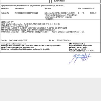 QNB Finansbank Yapılan EFT Nin İadesi