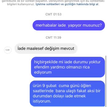 Gentilbutik İade Alınmıyor Ve 3 Günlük Değişim Süresi Verildi