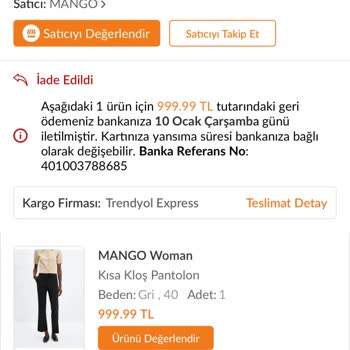 Mango Yanlış İadeyi Onayladı Ve Ürünleri Tarafıma Göndermedi