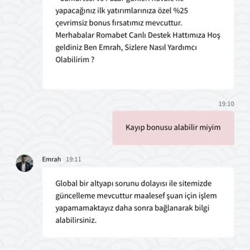 Romabet Kayıp Bonusu Alamıyorum