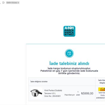 A101 Online WMF Perfect Düdüklü Tencere İade Almıyor - Ayıplı Ürün