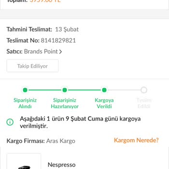 9 Şubat'ta Kargolanıp Ulaşmayan Ürün Ve İlgisiz Aras Kargo Şubesi