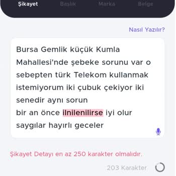 Türk Telekom Şebeke Sorunu Gemlik Küçük Kumla