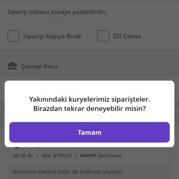 GetirYemek  Sipariş Sorunu