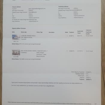 Vivense Mobilya Sattığı Ürünü Veremiyor