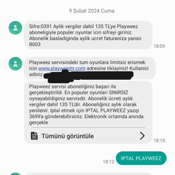 Play Weez İstem Dışı Abonelik Şikayeti