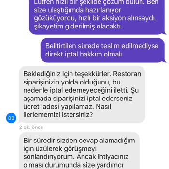 Getir Müşteri Hizmetlerinin Hizmet Etmemesi