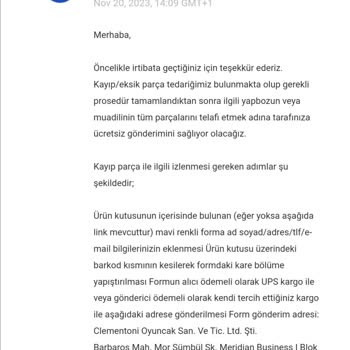 Clementoni 3 Aydır Temin Edilmeyen Eksik Parça