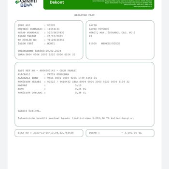 Garanti BBVA İşim Yanlış Para İadesi